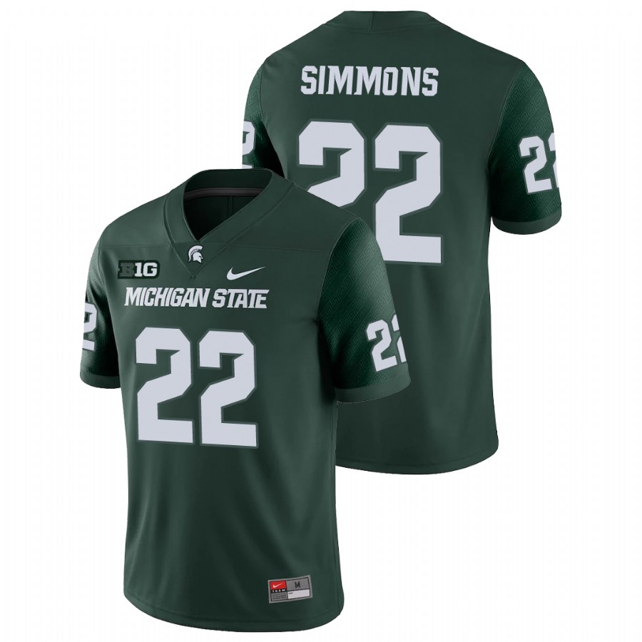 Men's Michigan State Spartans #22 Jordon Simmons Nike Green College Game Football Jersey