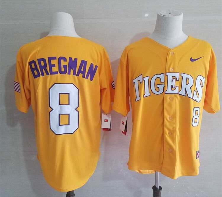 Men's LSU Tigers #8 Alex Bregman Nike Gold College Game Baseball Jersey