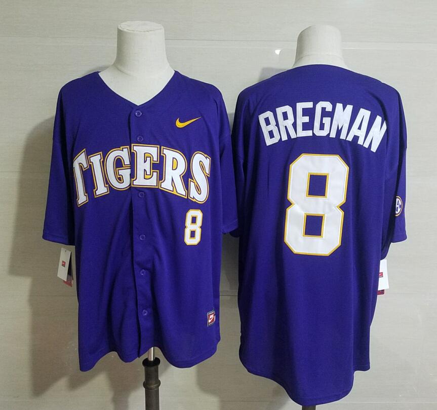 Men's LSU Tigers #8 Alex Bregman Nike Purple College Game Baseball Jersey