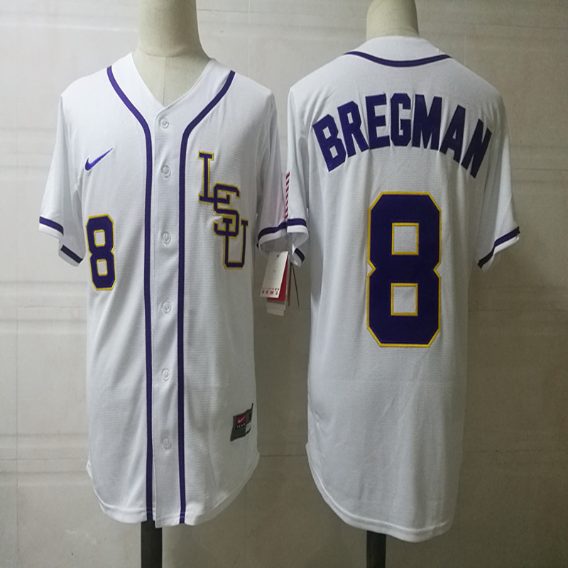 Men's LSU Tigers #8 Alex Bregman Nike White LSU College Game Baseball Jersey