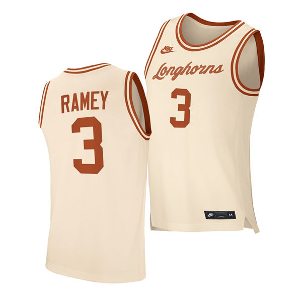 Men's Texas Longhorns #3 Courtney Ramey Nike 2021 Cream Retro College Basketball Jersey