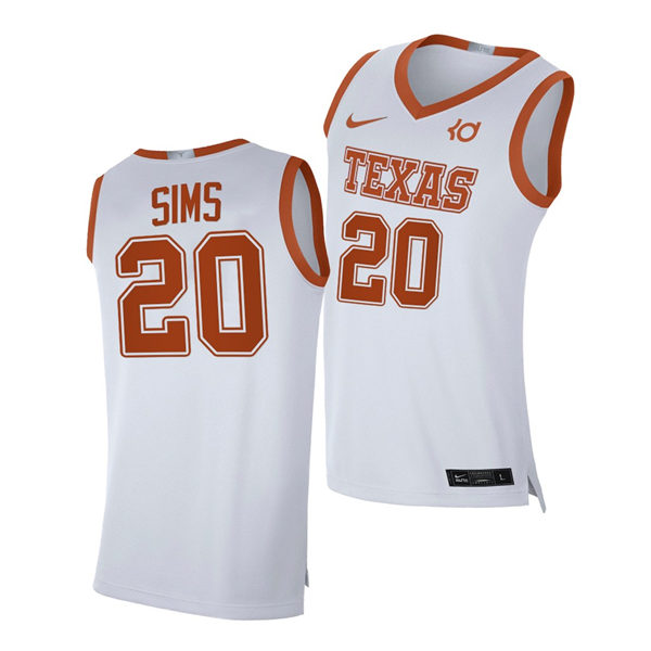 Men's Texas Longhorns #20 Jericho Sims 2020-21 NIKE White Alumni Basketball Jersey