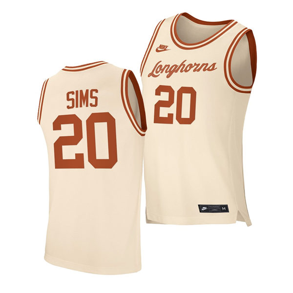 Men's Texas Longhorns #20 Jericho Sims Nike 2021 Cream Retro College Basketball Jersey