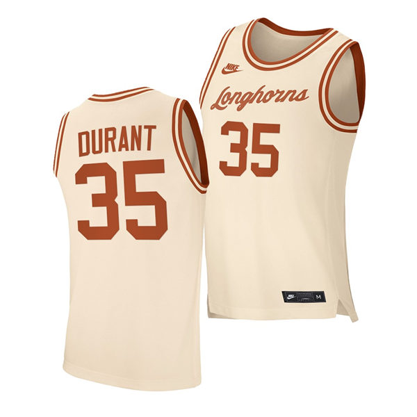 Men's Texas Longhorns #35 Kevin Durant Nike 2021 Cream Retro College Basketball Jersey