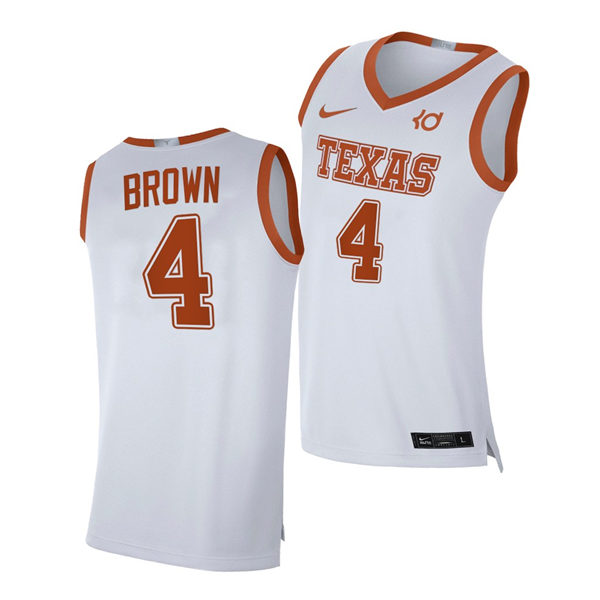 Men's Texas Longhorns #4 Greg Brown Nike 2020-21 White Alumni Basketball Jersey