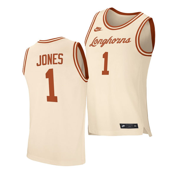 Men's Texas Longhorns #1 Andrew Jones Nike 2021 Cream Retro College Basketball Jersey