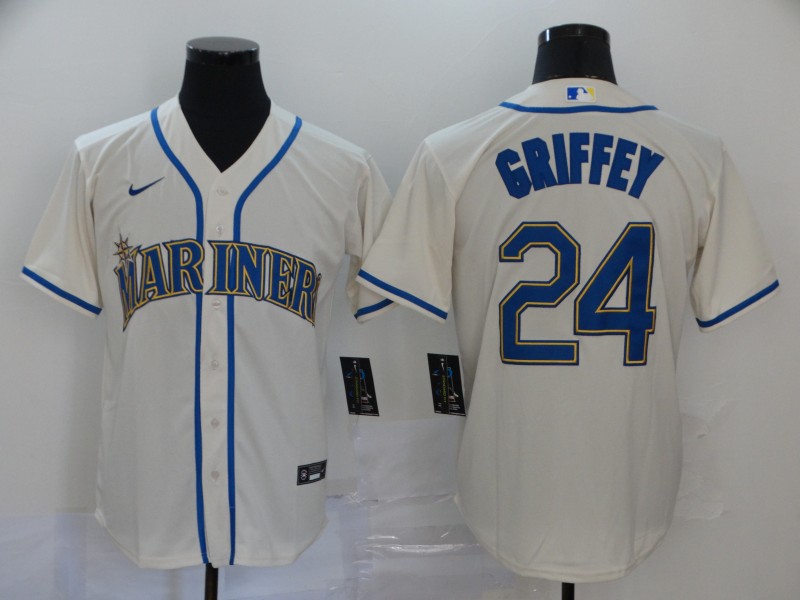 Men's Seattle Mariners Retired Player #24 Ken Griffey Jr. Nike Cream Cool Base Jersey
