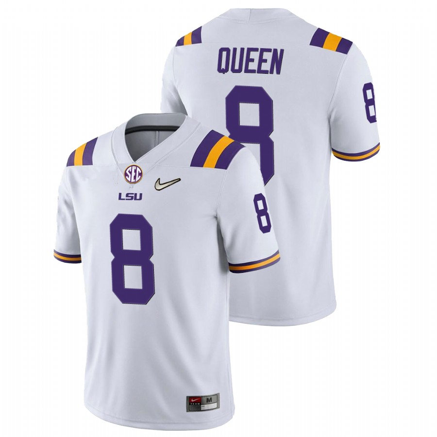 Men's LSU Tigers#8 Patrick Queen Nike White College Football Jersey