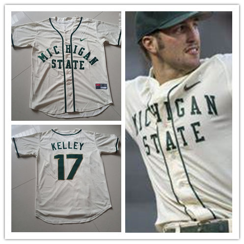 Men's Michigan State Spartans #17 Bryce Kelley Nike Cream Retro College Baseball Jersey