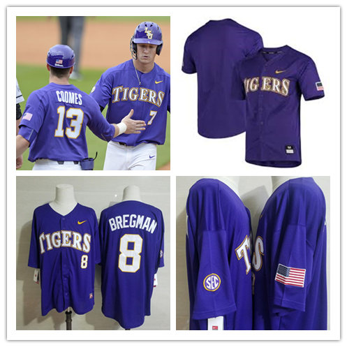 Mens Youth LSU Tigers Custom Nike Purple Baseball Game Jersey
