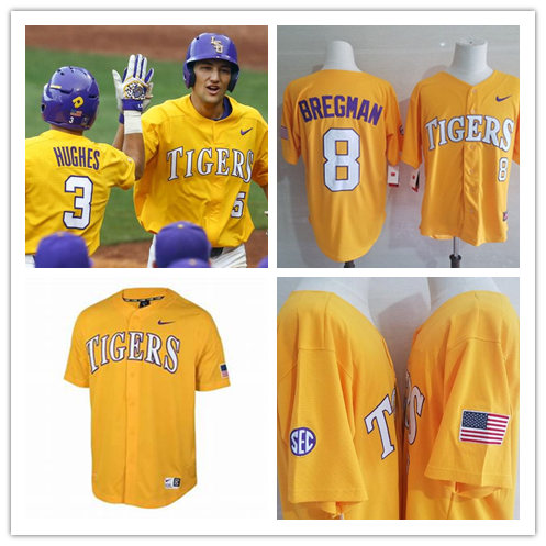 Mens Youth LSU Tigers Custom Nike Gold College Game Baseball Jersey