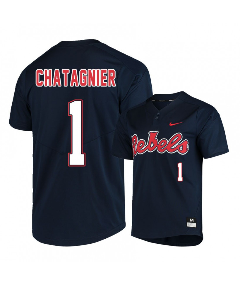 Men's Ole Miss Rebels #1 Peyton Chatagnier Nike Navy Baseball Jersey