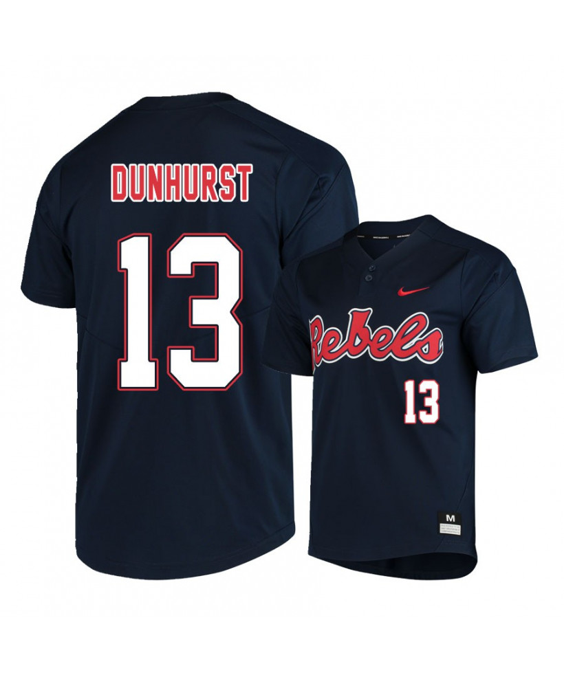 Men's Ole Miss Rebels #13 Hayden Dunhurst Nike Navy Baseball Jersey
