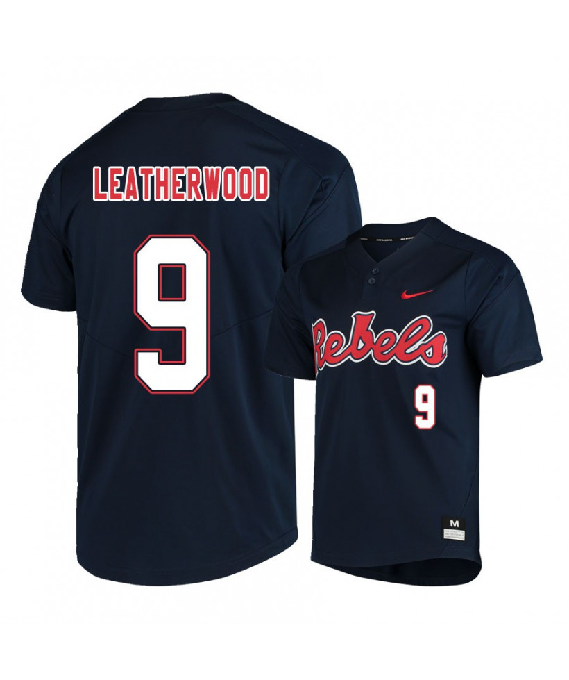 Men's Ole Miss Rebels #9 Hayden Leatherwood Nike Navy Baseball Jersey
