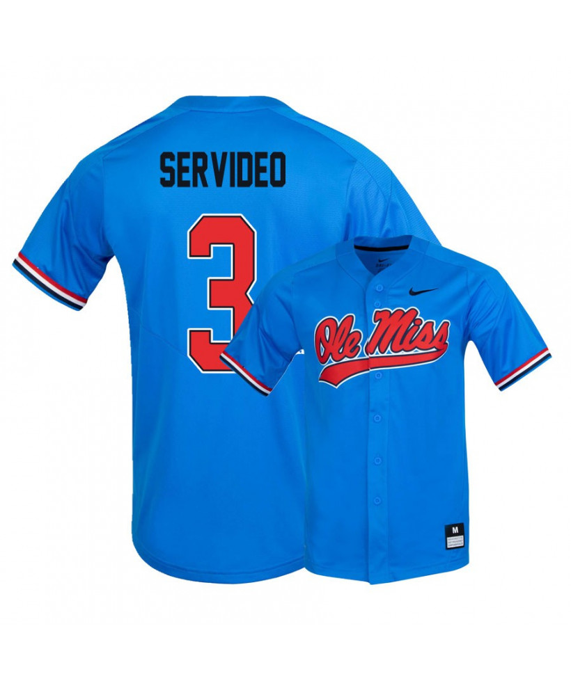 Men's Ole Miss Rebels #3 Anthony Servideo Nike Powder Blue Baseball Jersey