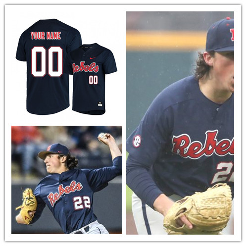 Mens Ole Miss Rebels Custom Ryan Rolison Zack Cozart Thomas Dillard Tyler Keenan Gunnar Hoglund Nike Navy Baseball Jersey