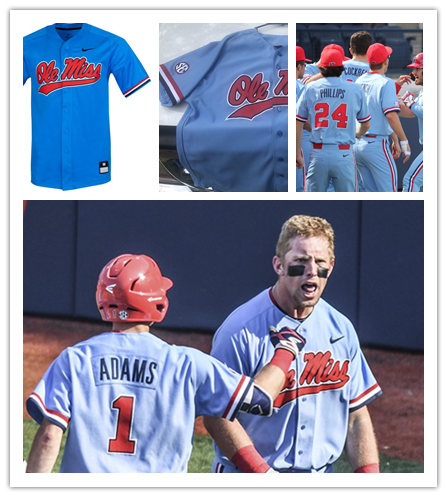 Mens Ole Miss Rebels Custom Mike Mayers Drew Pomeranz Jacob Waguespack Bobby Wahl Grae Kessinger Nike Powder Blue Baseball Jersey