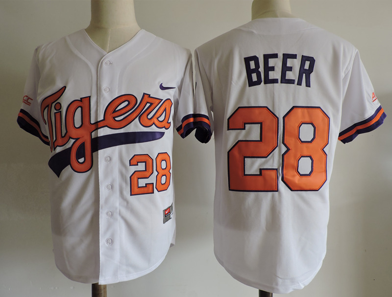 Men's Clemson Tigers #28 Seth Beer Nike White College Baseball Jersey