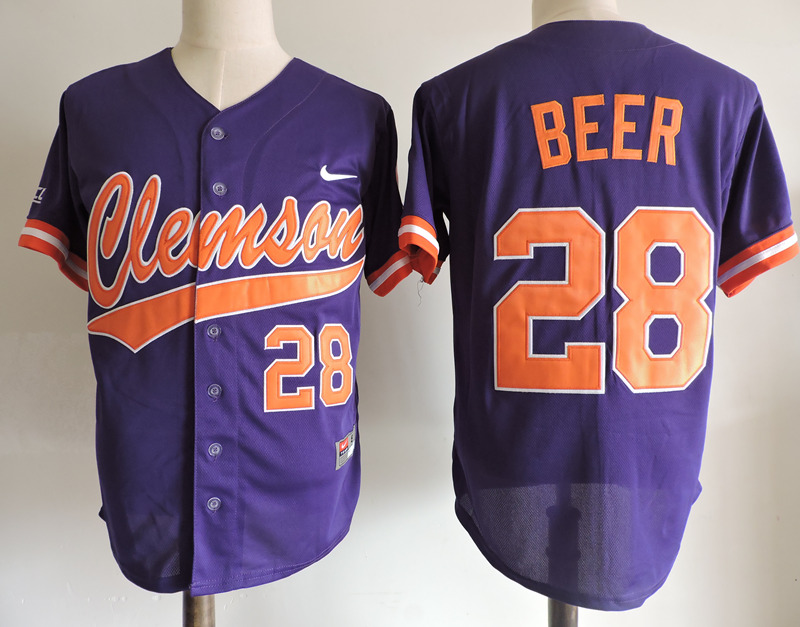 Men's Clemson Tigers #28 Seth Beer Nike Purple College Baseball Jersey