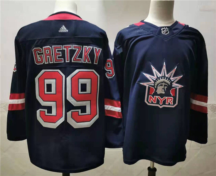 Youth New York Rangers Retired Player #99 Wayne Gretzky Navy adidas 2020-21 NHL REVERSE RETRO JERSEYS