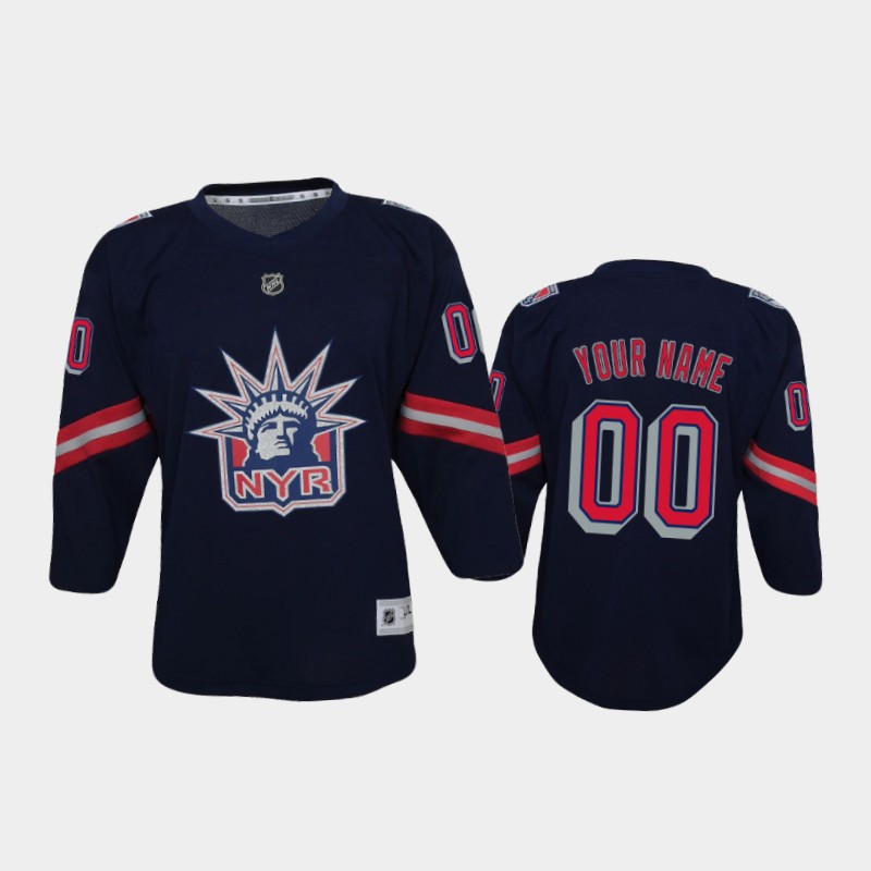 Youth New York Rangers Custom Navy adidas 2020-21 NHL REVERSE RETRO JERSEYS