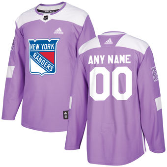 Men's New York Rangers Custom adidas Purple Hockey Fights Cancer Practice Jersey