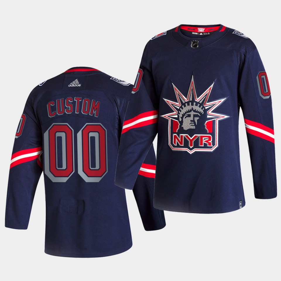 Men's New York Rangers Custom Navy adidas 2020-21 NHL REVERSE RETRO JERSEYS