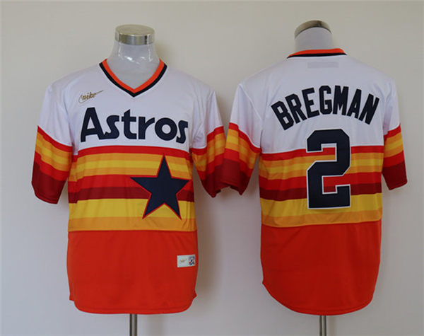 Men's Houston Astros #2 Alex Bregman Nike White Orange Cooperstown Collection Jersey