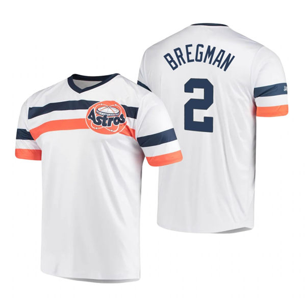 Men's Houston Astros #2 Alex Bregman White Cooperstown Collection V-Neck Jersey