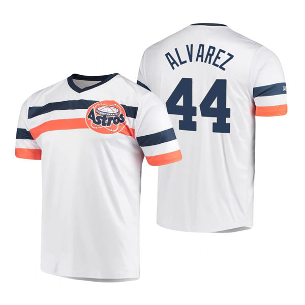 Men's Houston Astros #44 Yordan Alvarez White Cooperstown Collection V-Neck Jersey