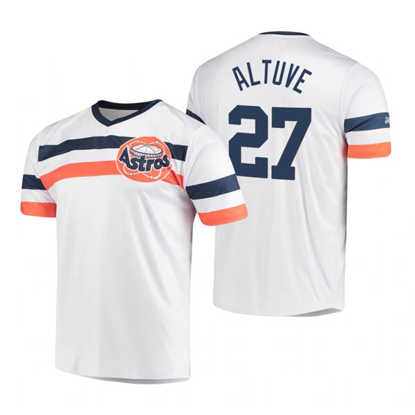 Men's Houston Astros #27 Jose Altuve White Cooperstown Collection V-Neck Jersey