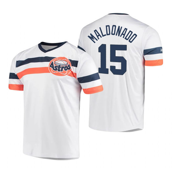 Mens Houston Astros #15 Martin Maldonado White Cooperstown Collection V-Neck Jersey