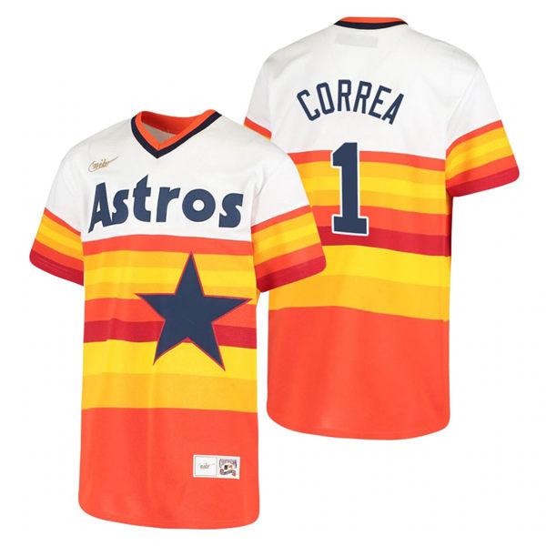 Men's Houston Astros #1 Carlos Correa Carlos Correa Nike White Orange Cooperstown Collection Jersey