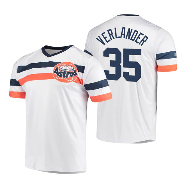 Men's Houston Astros #35  Justin Verlander White Cooperstown Collection V-Neck Jersey