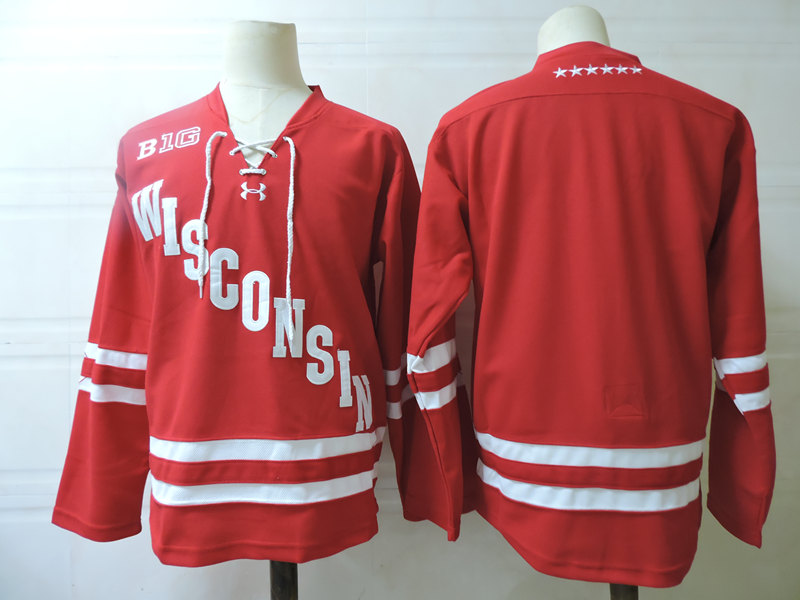 Men's Wisconsin Badgers Under Armour Cardinal College Hockey Game Team Jersey