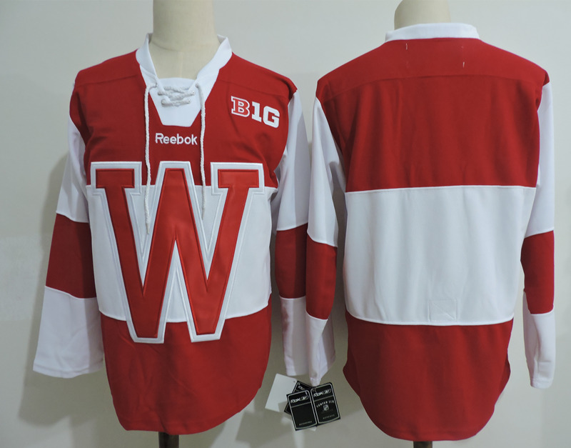 Men's Wisconsin Badgers Reebok White Cardinal Hockey Jersey