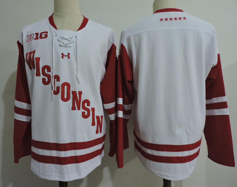Men's Wisconsin Badgers Under Armour White College Hockey Game Team Jersey
