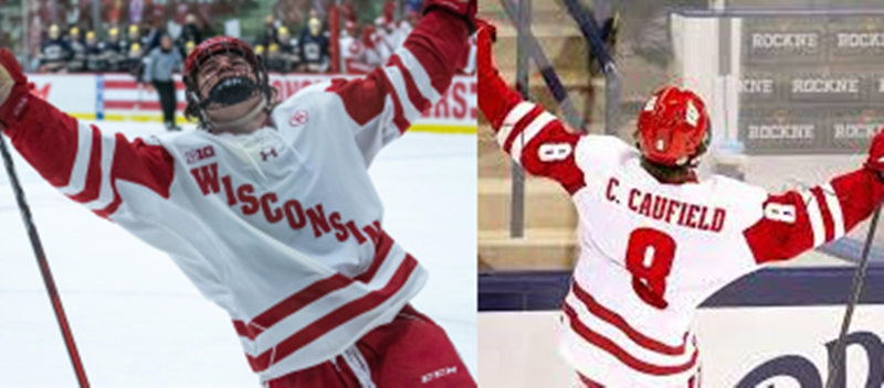 Men's Wisconsin Badgers #8 Cole Caufield Under Armour White College Hockey Game Jersey