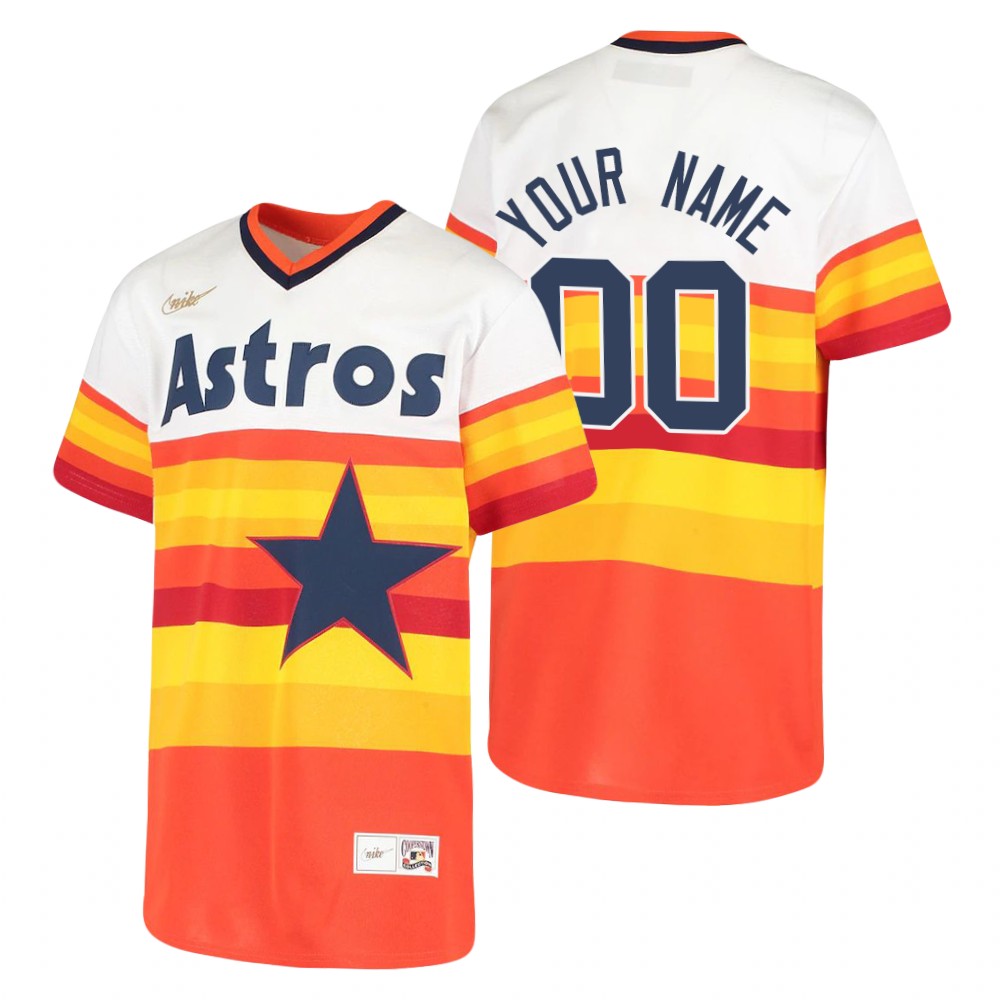 Youth Houston Astros Custom Nike White Orange Cooperstown Collection Jersey