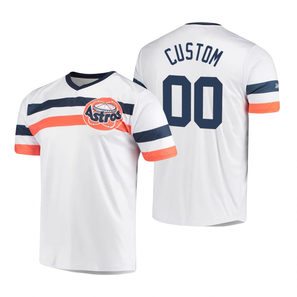 Men's Houston Astros Custom White Cooperstown Collection V-Neck Jersey