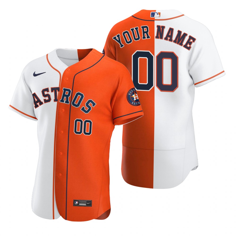 Men's Houston Astros Custom Lance Berkman Andy Pettitte Billy Wagner Mike Scott White Orange Split Jersey