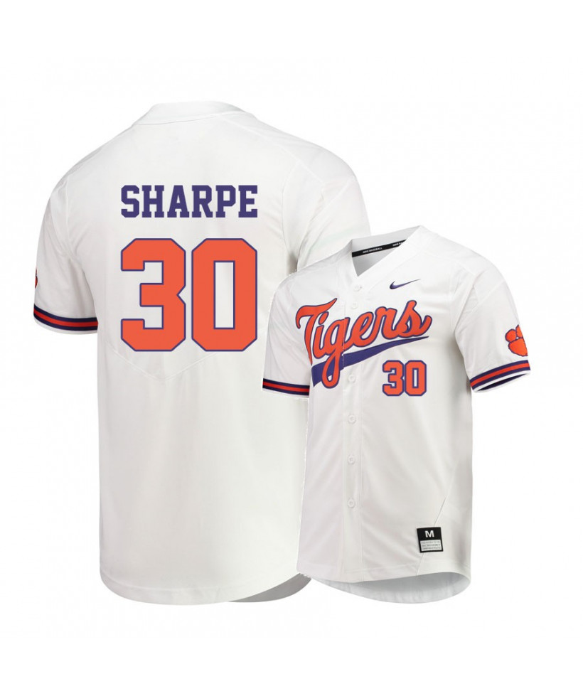 Men's Clemson Tigers #30 Davis Sharpe Nike White College Baseball Jersey