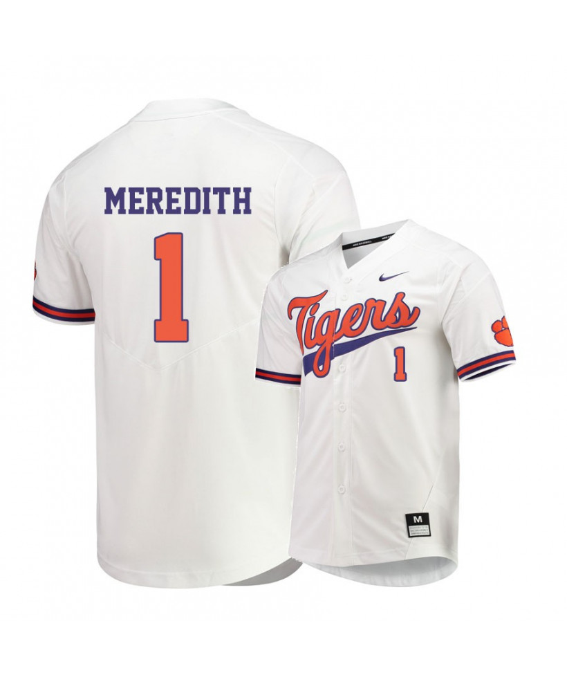 Men's Clemson Tigers #1 Kier Meredith Nike White College Baseball Jersey