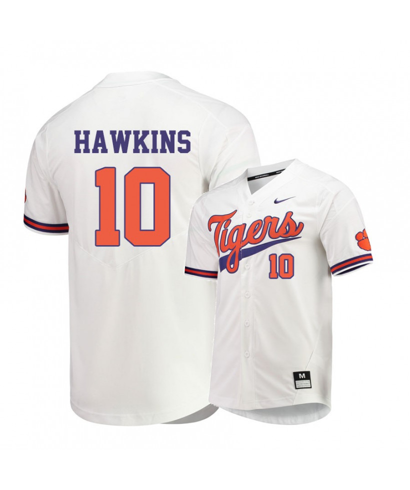Men's Clemson Tigers #10 Bryar Hawkins Nike White College Baseball Jersey