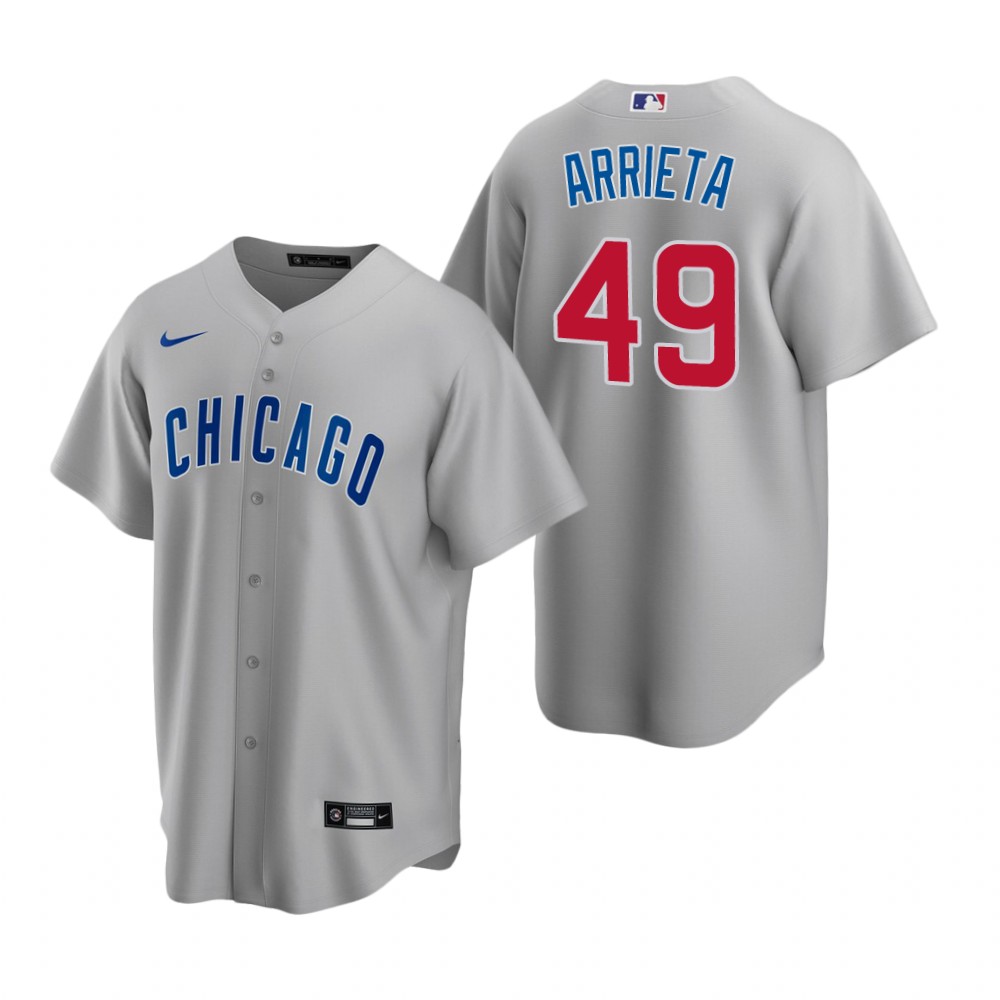 Mens Chicago Cubs #49 Jake Arrieta Nike Gray Road Cool Base Jersey
