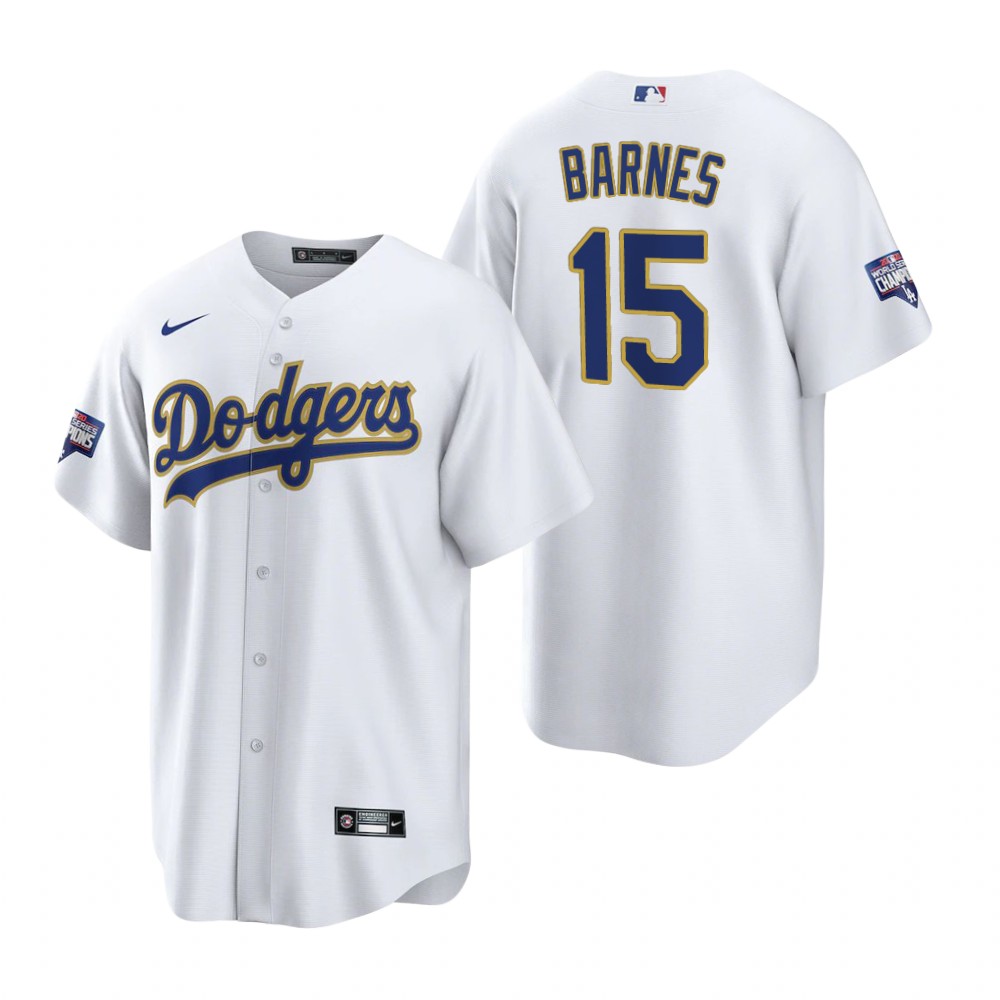 Mens Los Angeles Dodgers #15 Austin Barnes White Gold 2021 Gold Program Player Jersey