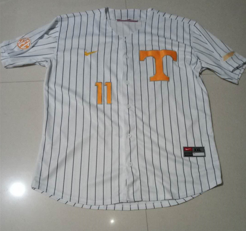  Tennessee Volunteers #11 Billy Amick White Pinstripe T Logo Baseball Game Jersey