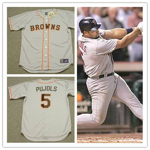 Mens St. Louis Browns # 5 ALBERT PUJOLS 1951 grey With Name Majestic Cooperstown Throwback Baseball Jersey 