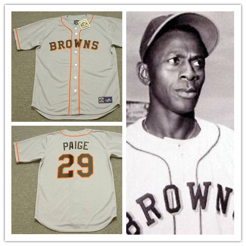 Mens St. Louis Browns #29 Satchel Paige 1951 grey With Name Majestic Cooperstown Throwback Baseball Jersey 