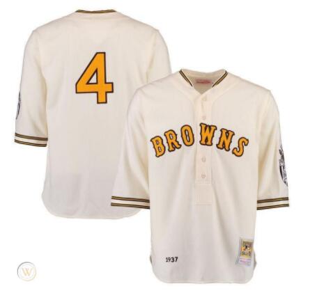 Mens St. Louis Browns #4 ROGERS  HORNSBY 1937 Cream MITCHELL & NESS Cooperstown Throwback Baseball Jersey 